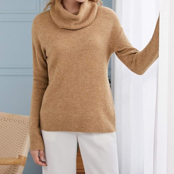 Cowl Neck Sweater Vintage Y2K Cozy Luxury Knit Sweater Gold Tan Brown Size Large - Picture 1 of 17